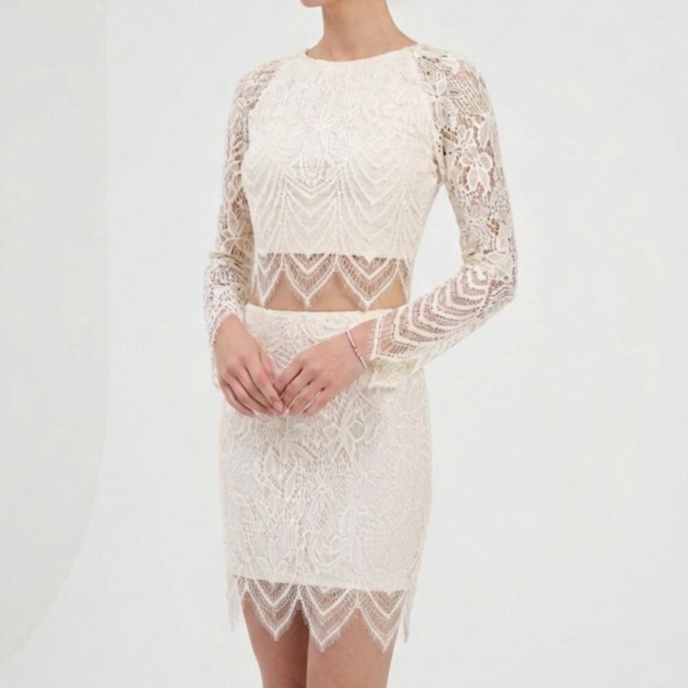 Danity Ivory Lace Two Piece Set Crop Top Skirt Boho Size Small